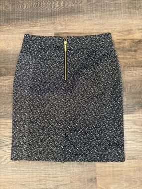 Michael Kors Black Tweed Pencil Skirt with Gold Front Zip